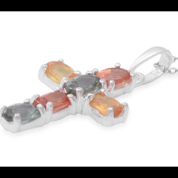 MULTI SAPPHIRE CROSS PENDANT 1.86 - Picture 3 of 5